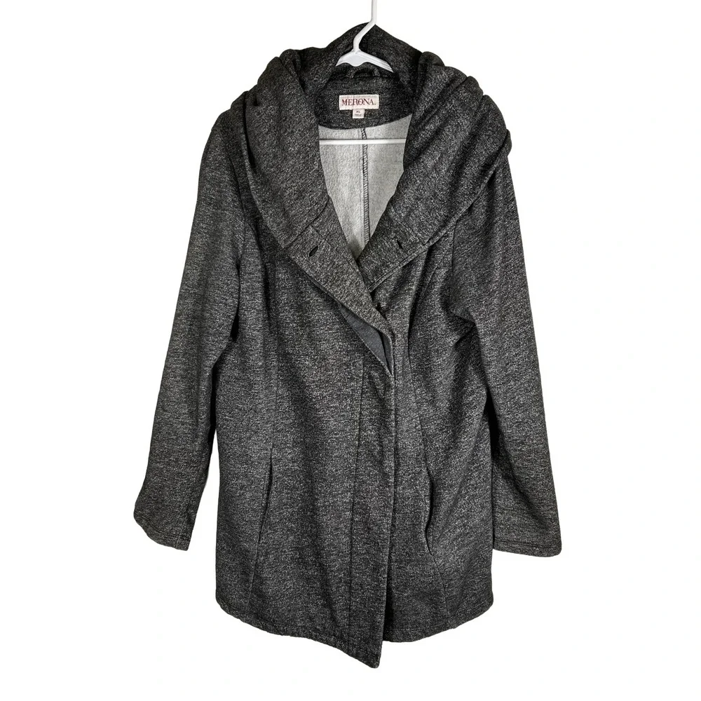 Merona Womens XL Charcoal Gray Heathered Shawl Collar Hooded Wrap Jacket‎ Coat